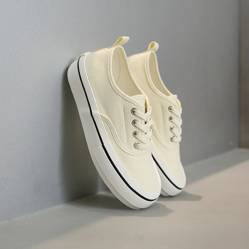 Canvas Lace Up Shallow Shoes Round Toe Ssolid Color Comfort Runner Outsole Sweet Novelit Shoes for Concise