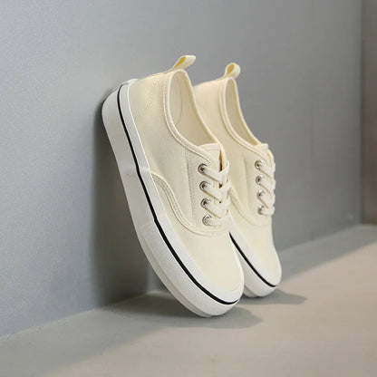 Canvas Lace Up Shallow Shoes Round Toe Ssolid Color Comfort Runner Outsole Sweet Novelit Shoes for Concise