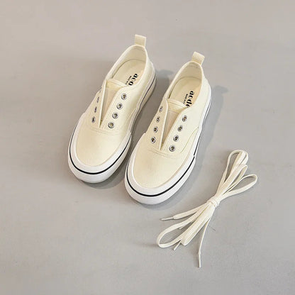 Canvas Lace Up Shallow Shoes Round Toe Ssolid Color Comfort Runner Outsole Sweet Novelit Shoes for Concise