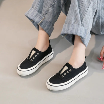 Canvas Lace Up Shallow Shoes Round Toe Ssolid Color Comfort Runner Outsole Sweet Novelit Shoes for Concise