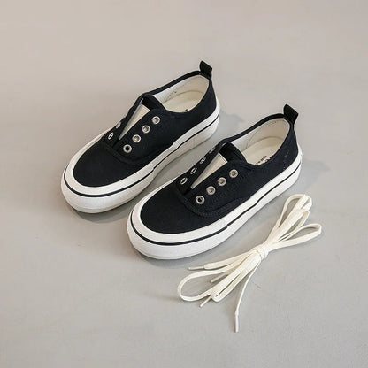 Canvas Lace Up Shallow Shoes Round Toe Ssolid Color Comfort Runner Outsole Sweet Novelit Shoes for Concise