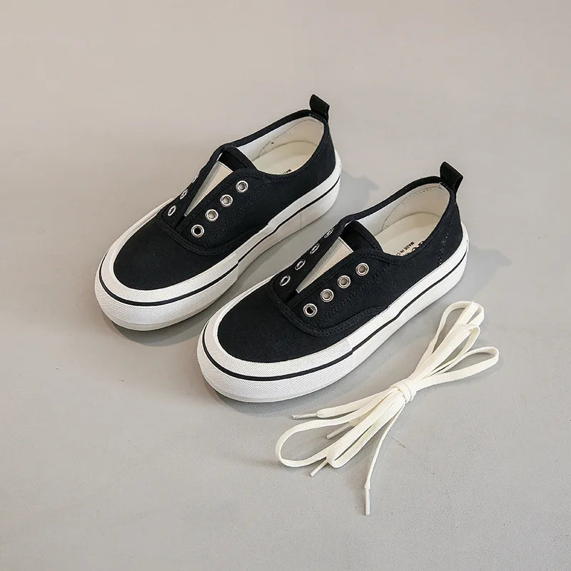 Canvas Lace Up Shallow Shoes Round Toe Ssolid Color Comfort Runner Outsole Sweet Novelit Shoes for Concise