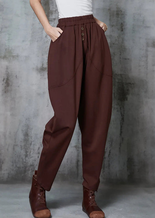 Caramel Cotton Harem Pants High Waist Button Spring Jk1014