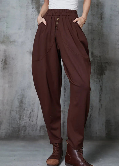 Caramel Cotton Harem Pants High Waist Button Spring Jk1014