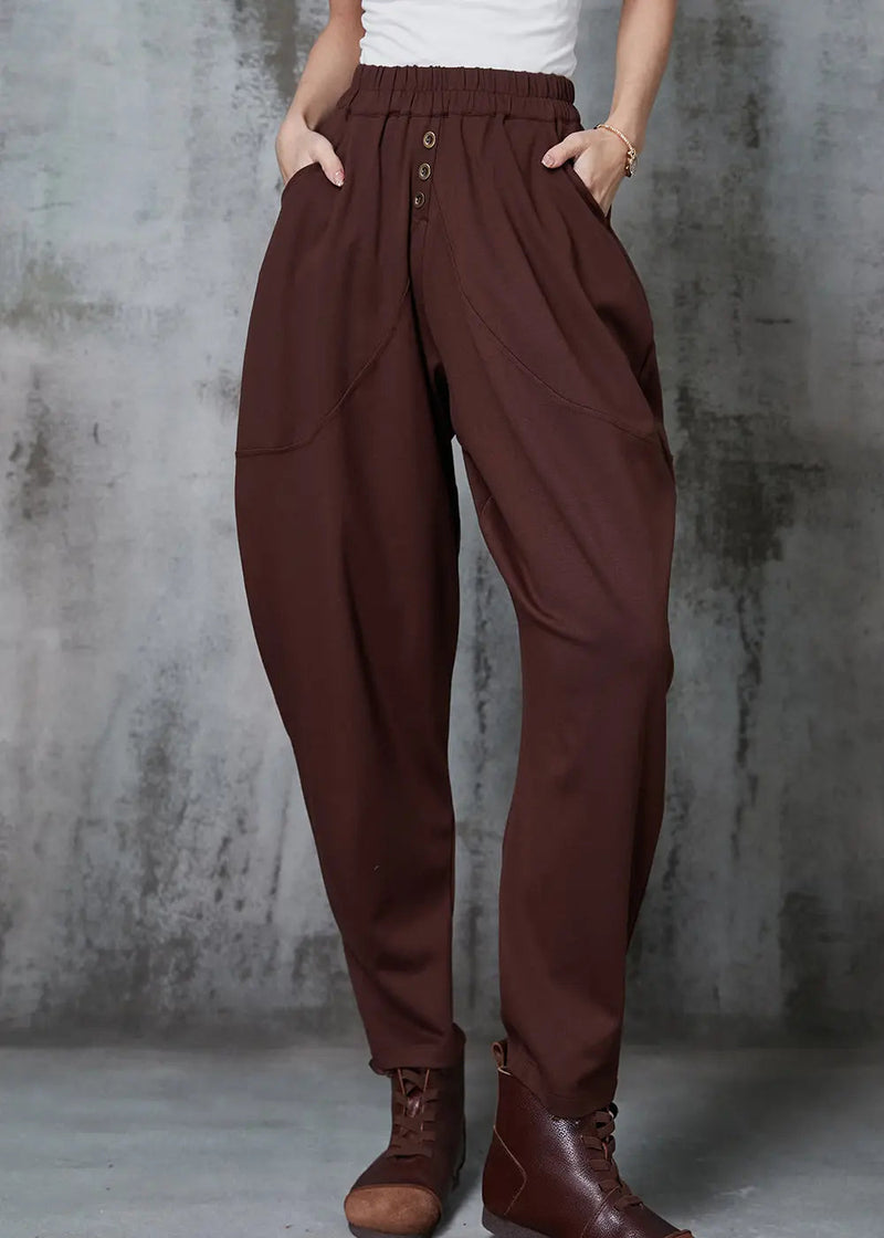 Caramel Cotton Harem Pants High Waist Button Spring Jk1014