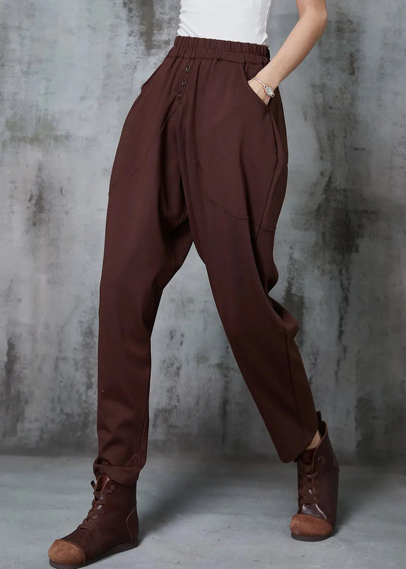 Caramel Cotton Harem Pants High Waist Button Spring Jk1014