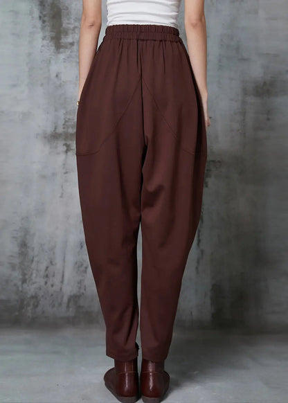 Caramel Cotton Harem Pants High Waist Button Spring Jk1014