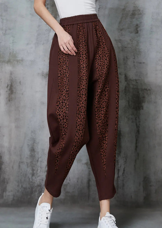 Caramel Patchwork Cotton Pants Oversized Jacquard Spring Jk1020