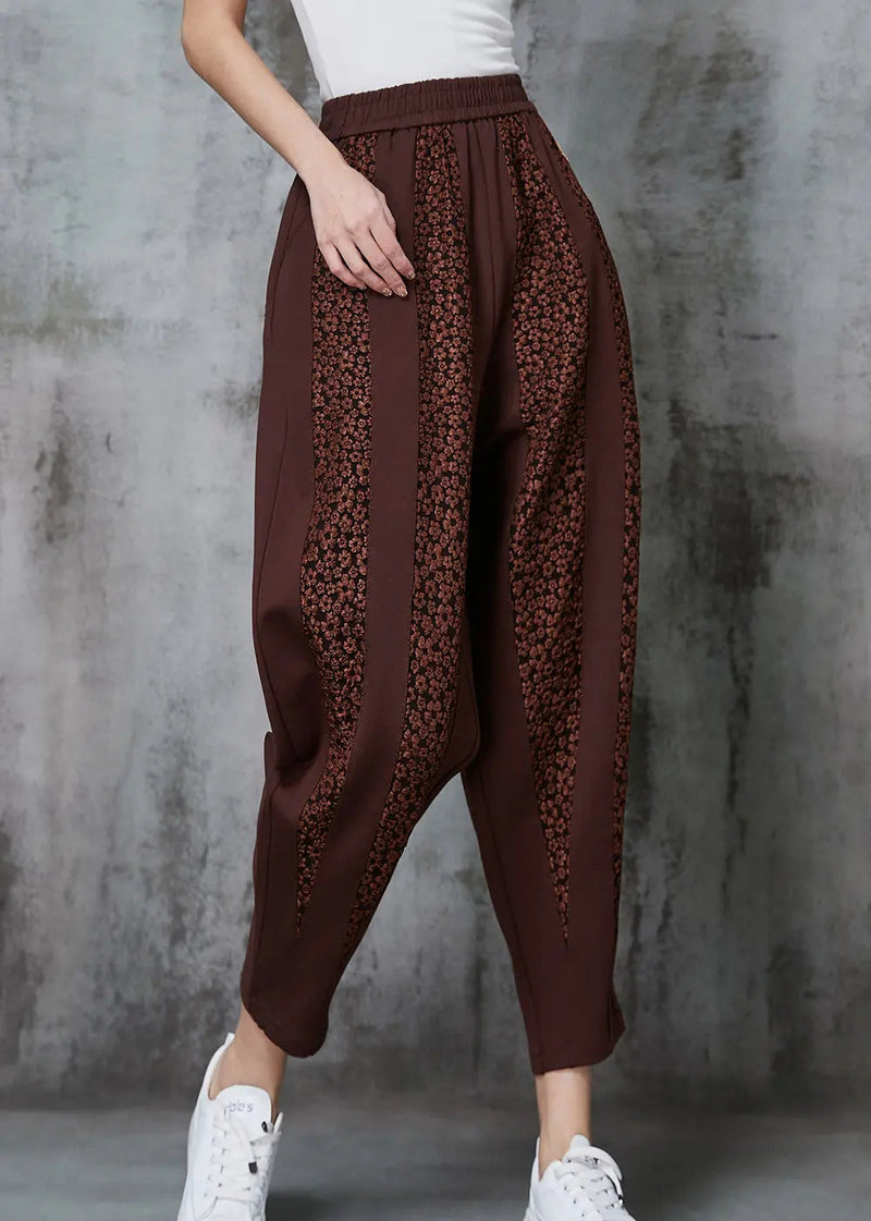 Caramel Patchwork Cotton Pants Oversized Jacquard Spring Jk1020