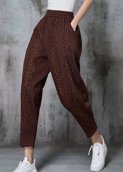 Caramel Patchwork Cotton Pants Oversized Jacquard Spring Jk1020