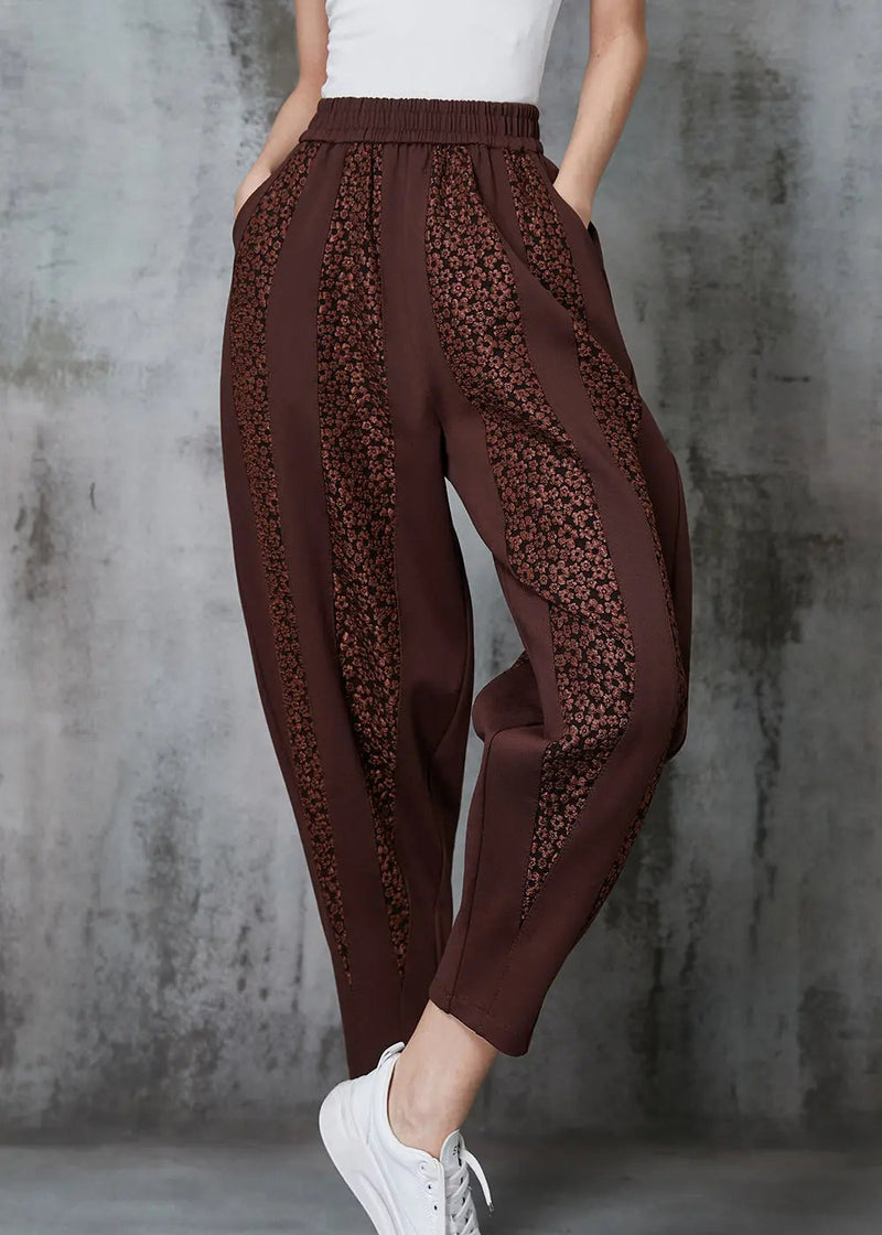 Caramel Patchwork Cotton Pants Oversized Jacquard Spring Jk1020