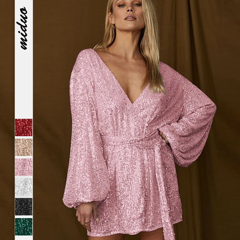 Sequin Lantern Bodycon Traf Midi Dresses