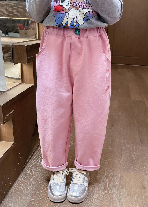 Apricot Embroideried Pockets Kids Straight Pants Spring Tv011
