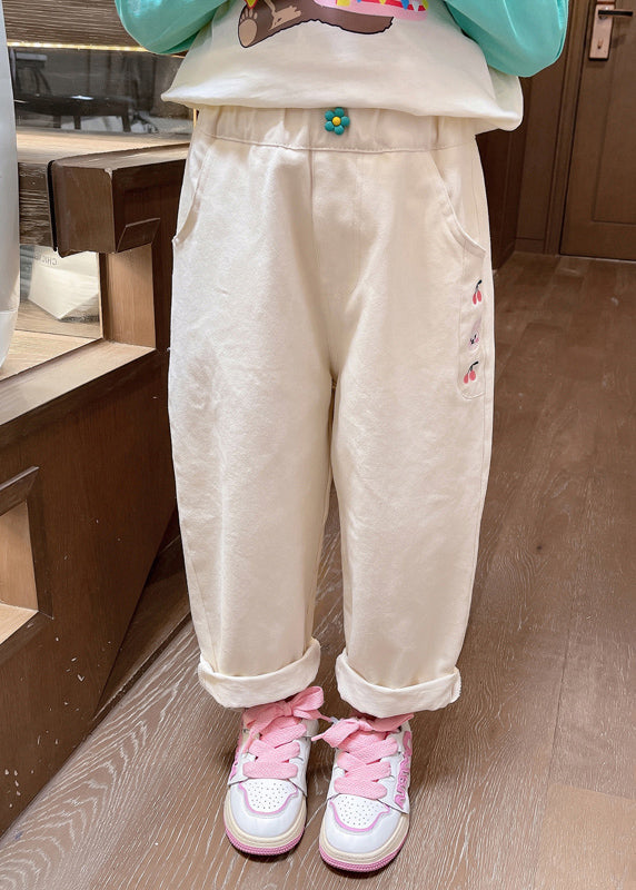 Apricot Embroideried Pockets Kids Straight Pants Spring Tv011