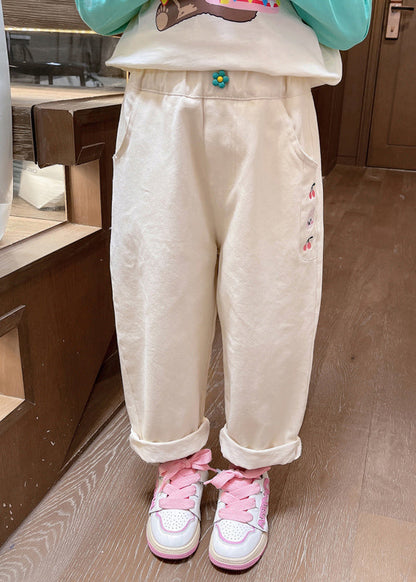 Apricot Embroideried Pockets Kids Straight Pants Spring Tv011
