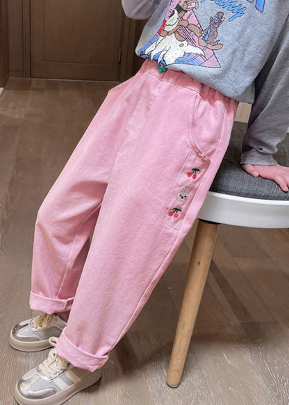 Apricot Embroideried Pockets Kids Straight Pants Spring Tv011