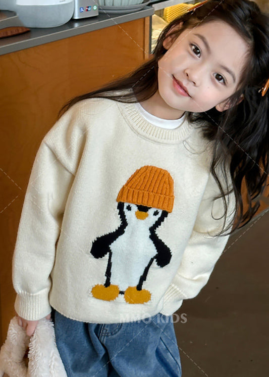 Apricot Penguin Print Cotton Knit Sweater Tops Winter Wl042