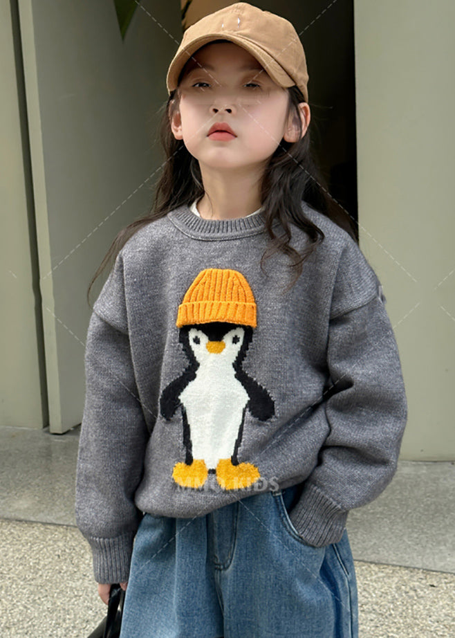 Apricot Penguin Print Cotton Knit Sweater Tops Winter Wl042