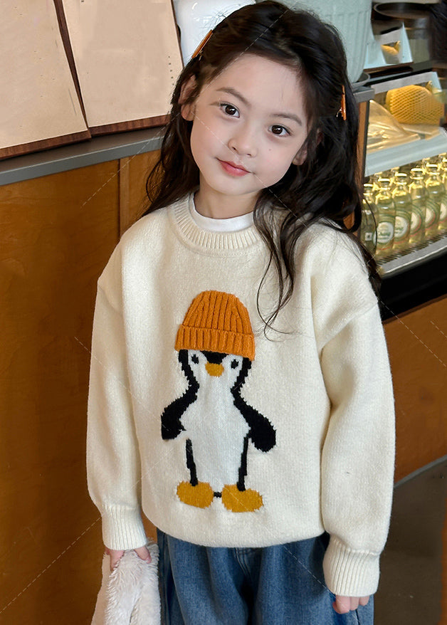 Apricot Penguin Print Cotton Knit Sweater Tops Winter Wl042