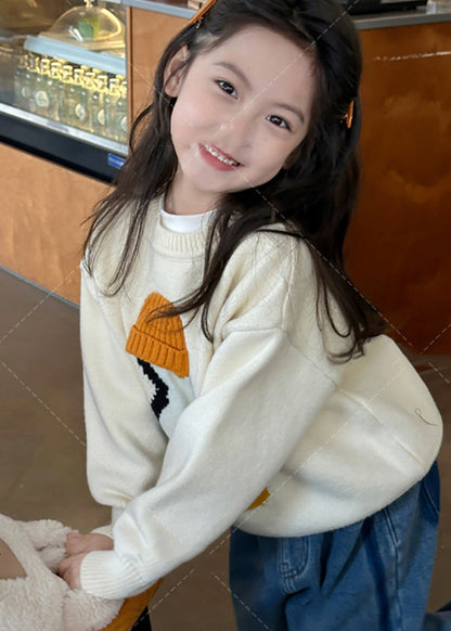 Apricot Penguin Print Cotton Knit Sweater Tops Winter Wl042