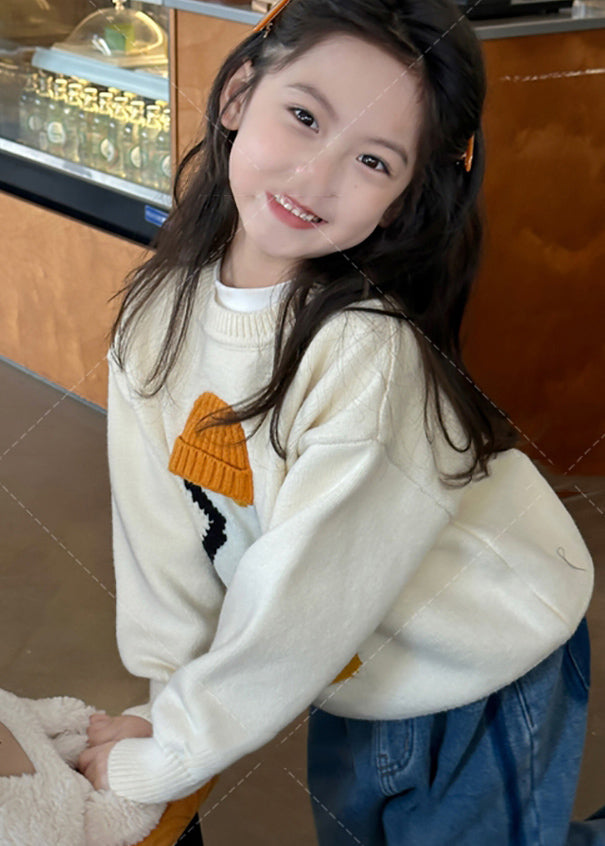 Apricot Penguin Print Cotton Knit Sweater Tops Winter Wl042