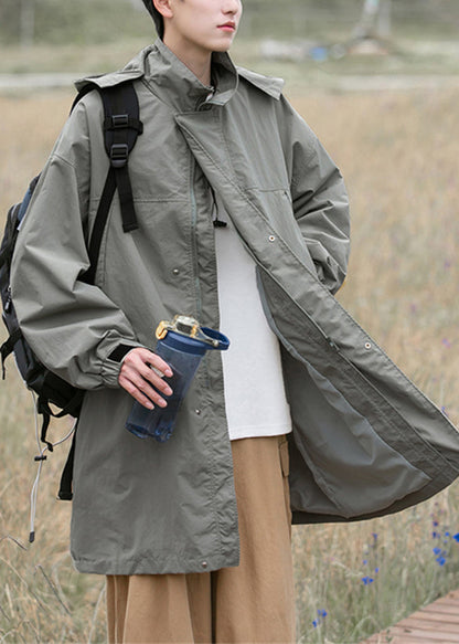 Army Green Hooded Pockets Oversized Cotton Coats Spring Yq003