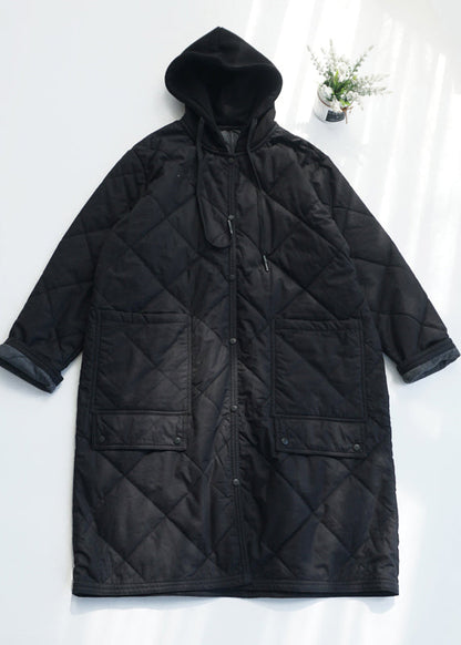 Army Green Pockets Fine Cotton Filled Hooded Coat Fall Ru037