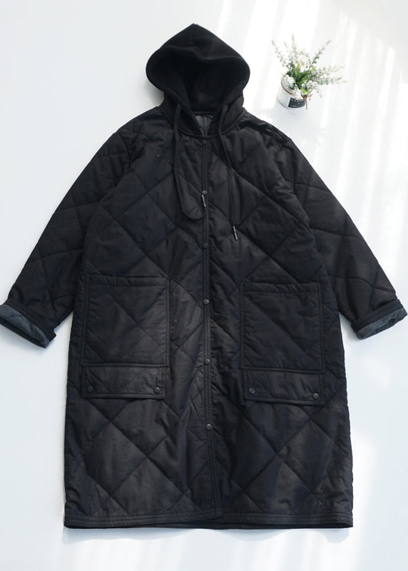 Army Green Pockets Fine Cotton Filled Hooded Coat Fall Ru037