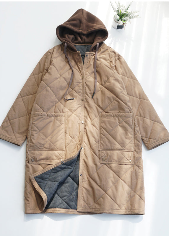 Army Green Pockets Fine Cotton Filled Hooded Coat Fall Ru037