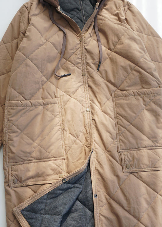 Army Green Pockets Fine Cotton Filled Hooded Coat Fall Ru037
