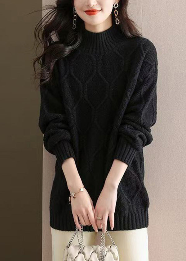 Beige Half Hign Neck Thick Knit Sweater Tops Fall Ql052