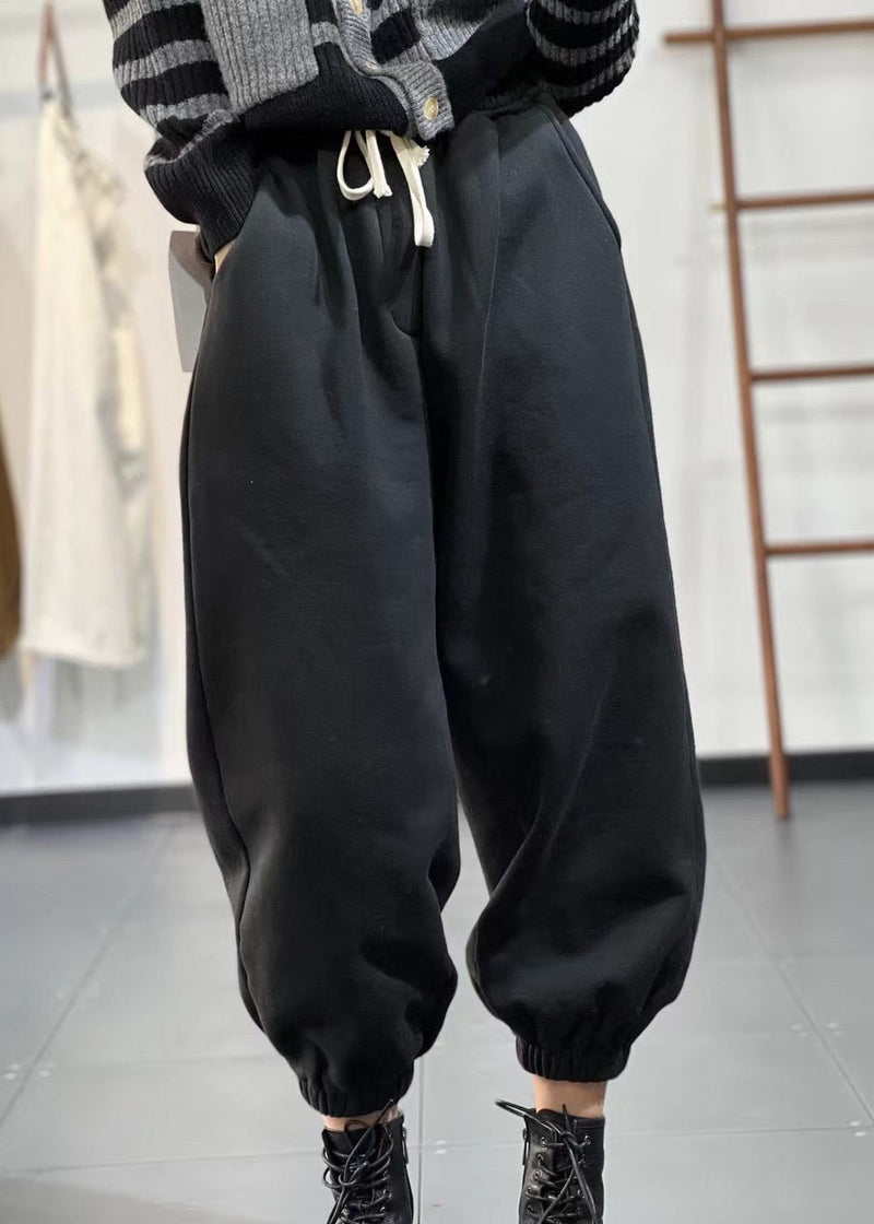 Beige Pockets Elastic Waist Warm Fleece Sport Pants Fall Ru014