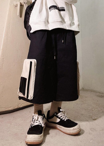 Up Beige Zip Oversized Pockets Summer Shorts Cotton