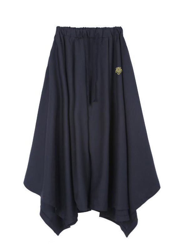 Black Asymmetrical Pockets Ice Silk Wide Leg Pants Summer Sa046