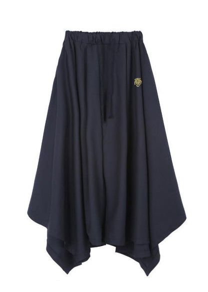 Black Asymmetrical Pockets Ice Silk Wide Leg Pants Summer Sa046