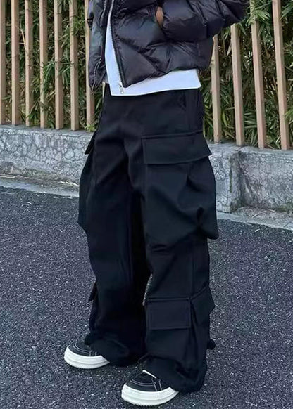 Waist Pockets Pants Spring Cotton High Black Button