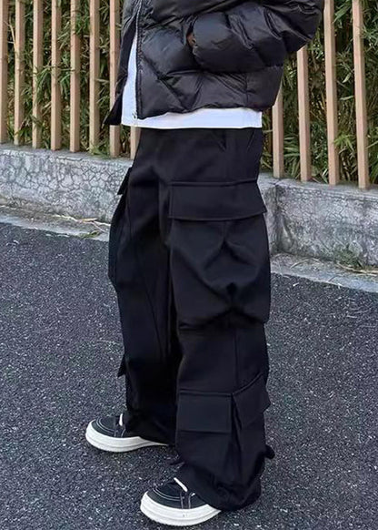 Waist Pockets Pants Spring Cotton High Black Button