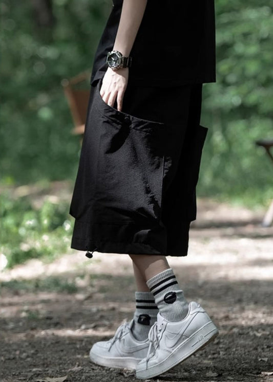 Black Elastic Waist Crop Pants Yt010