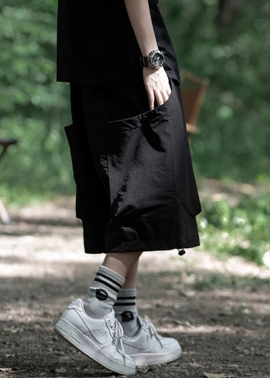 Black Elastic Waist Crop Pants Yt010