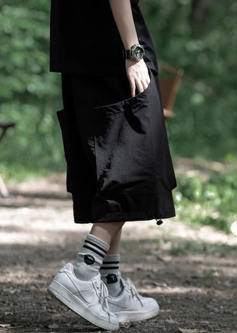Black Elastic Waist Crop Pants Yt010