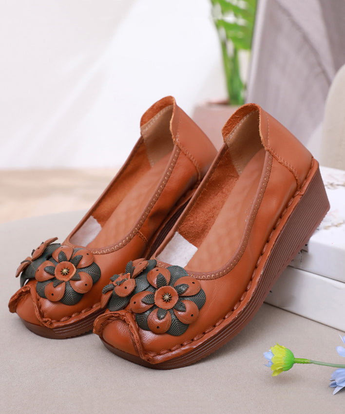 Black Flower Splicing Platform High Wedge Heels Shoes Df1002
