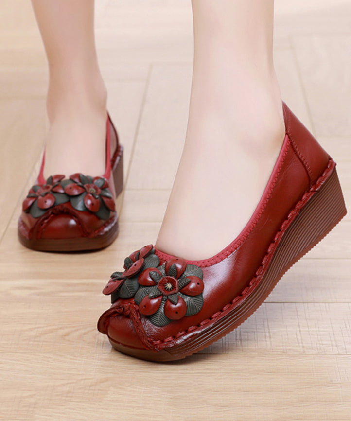 Black Flower Splicing Platform High Wedge Heels Shoes Df1002