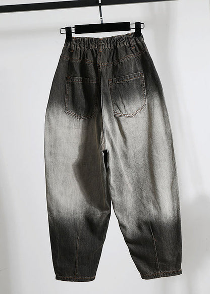 Black Letter Embroidered Pockets Denim Pants Spring Qq1024