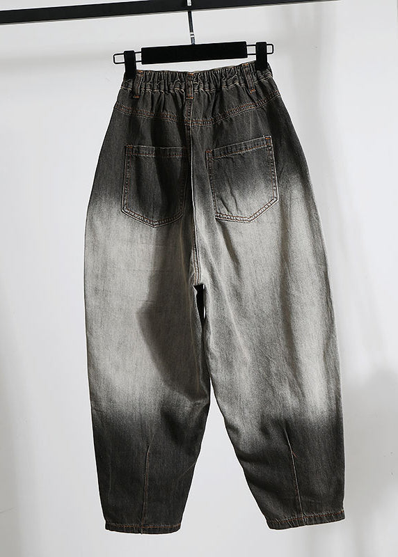 Black Letter Embroidered Pockets Denim Pants Spring Qq1024