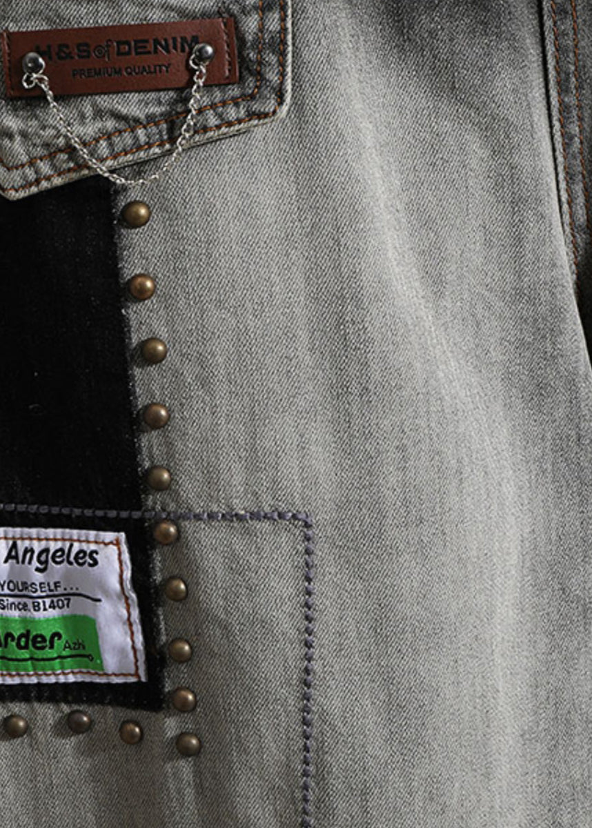 Black Letter Embroidered Pockets Denim Pants Spring Qq1024