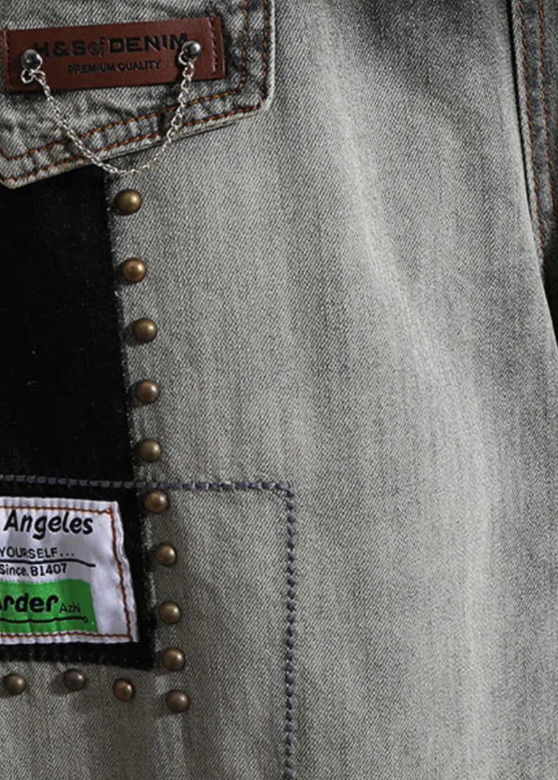 Black Letter Embroidered Pockets Denim Pants Spring Qq1024