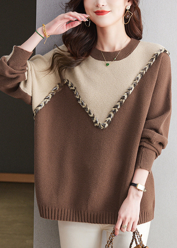 Black O Neck Patchwork Woolen Knit Sweaters Spring Tq025