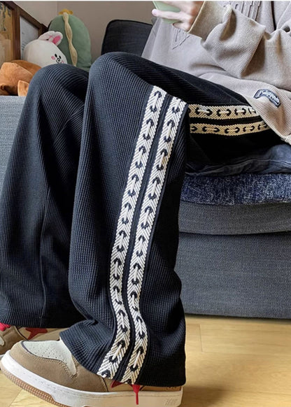 Spring Black Pants Cotton Patchwork Oversized