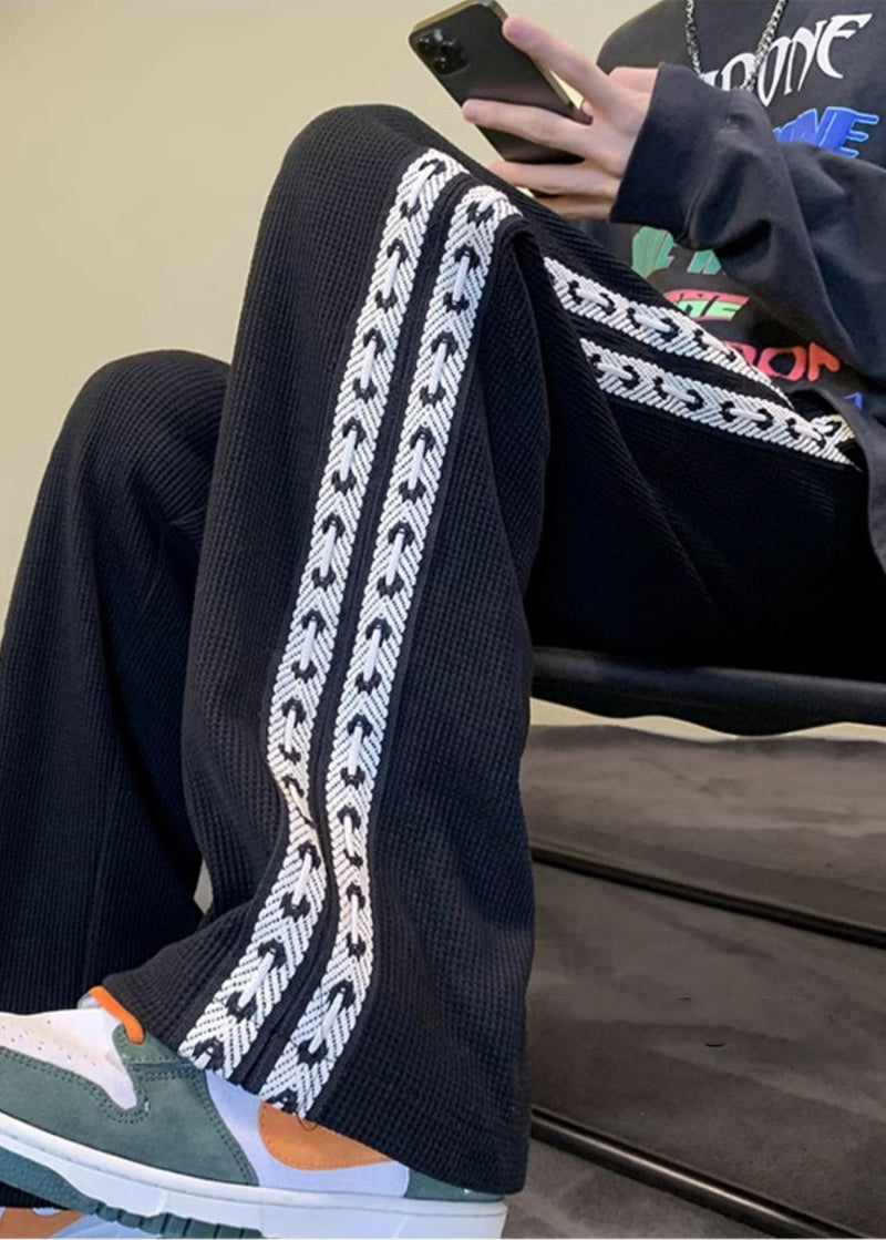 Spring Black Pants Cotton Patchwork Oversized