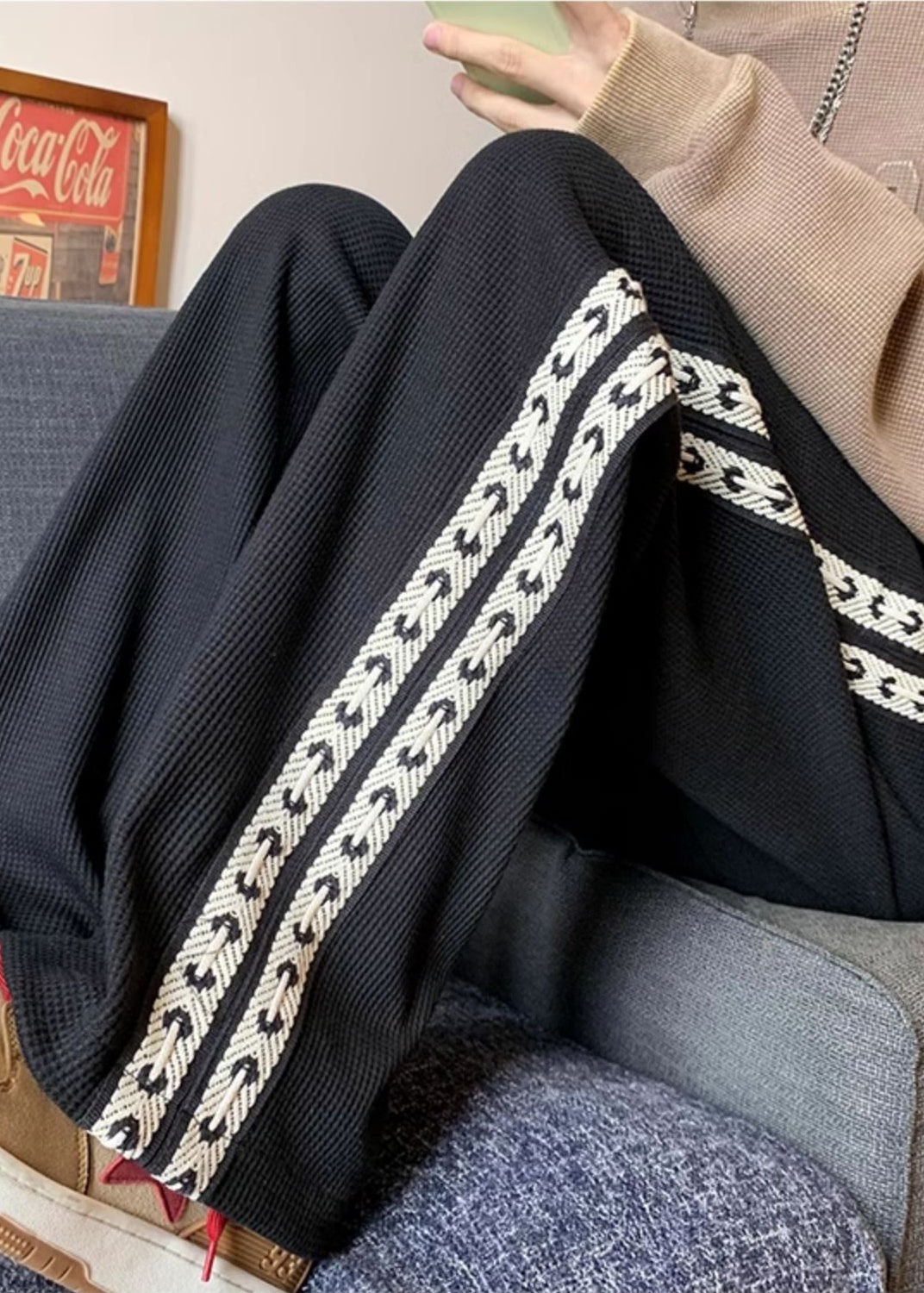 Spring Black Pants Cotton Patchwork Oversized